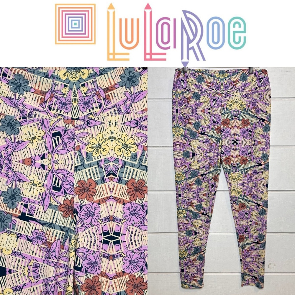 Lula Roe Leggings Size Tall & Curvy Leggings Flower Purple